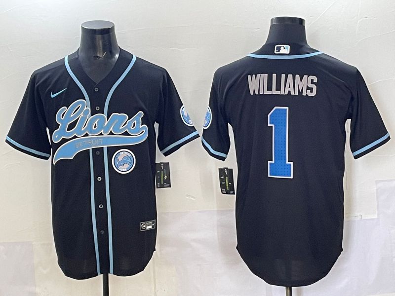Men 2025 Detroit Lions #1 Williams Black  joint name 2024 Nike Limited NFL Jersey style 8->denver broncos->NFL Jersey